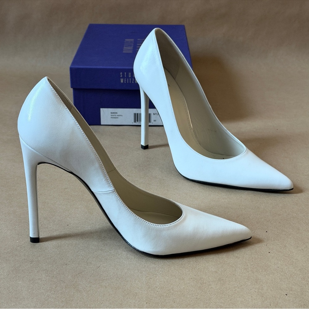 Stuart Weitzman - Queen White Nappa Leather Elegant Pumps 12M